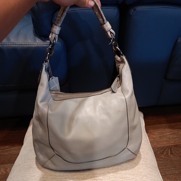 Coach Kristin White Gray Leather Snakeskin Detail Zipper Closure Shoulder Bag - Picture 6 of 9